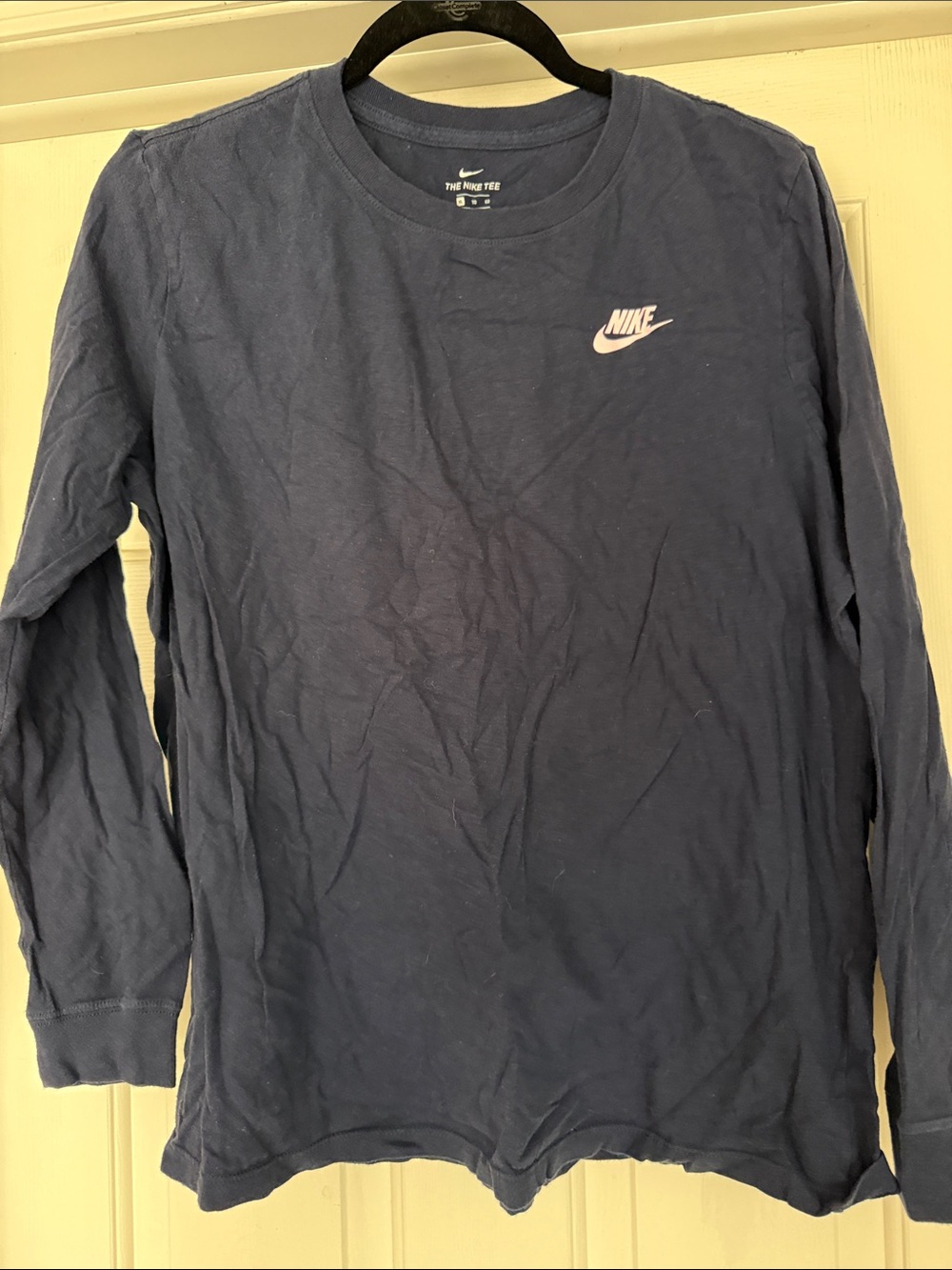 Nike Long-Sleeve Crewneck Shirt - Navy Blue with White Swoosh
